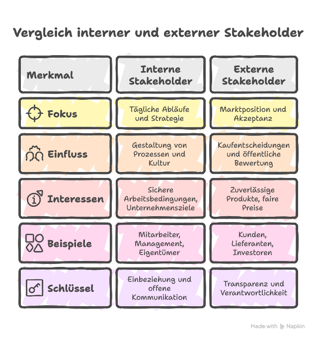 Arten von Stakeholdern – intern & extern