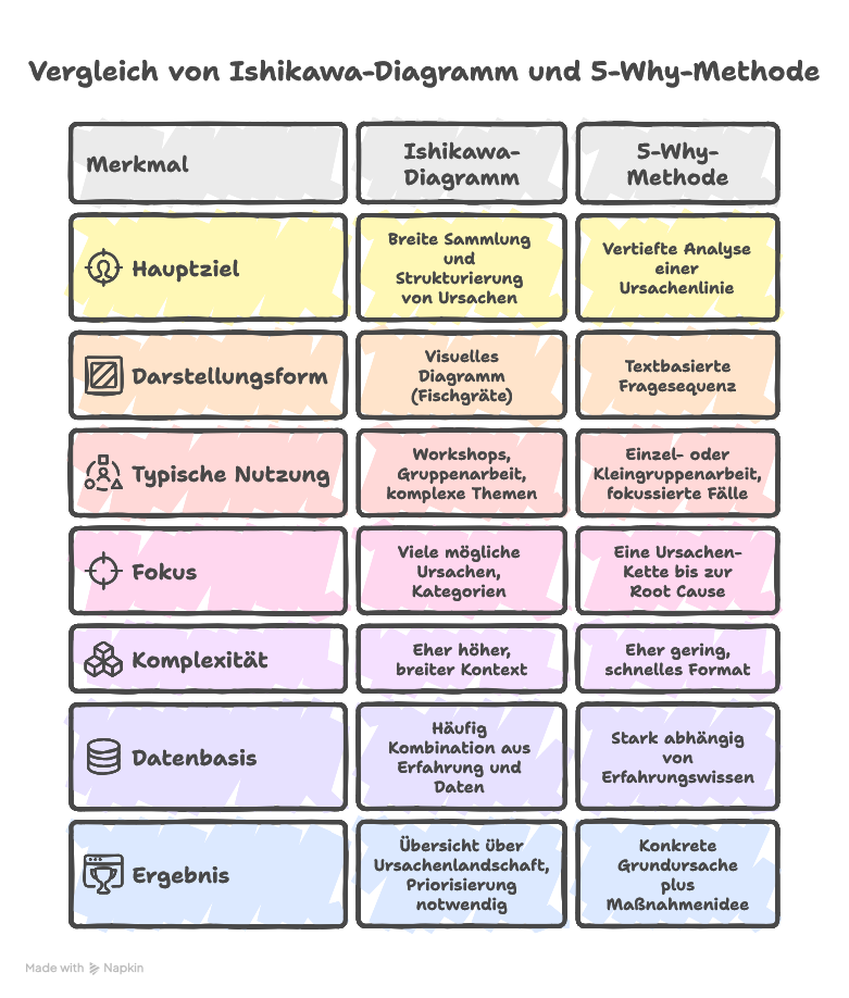 Ishikawa Diagramm vs. 5-Why-Methode
