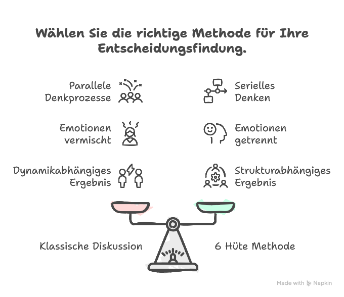 6 Hüte Methode vs. Diskussion